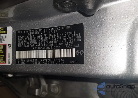 2021 Toyota Camry Xse from USA, damaged, VIN 4T1K61AK9MU610227